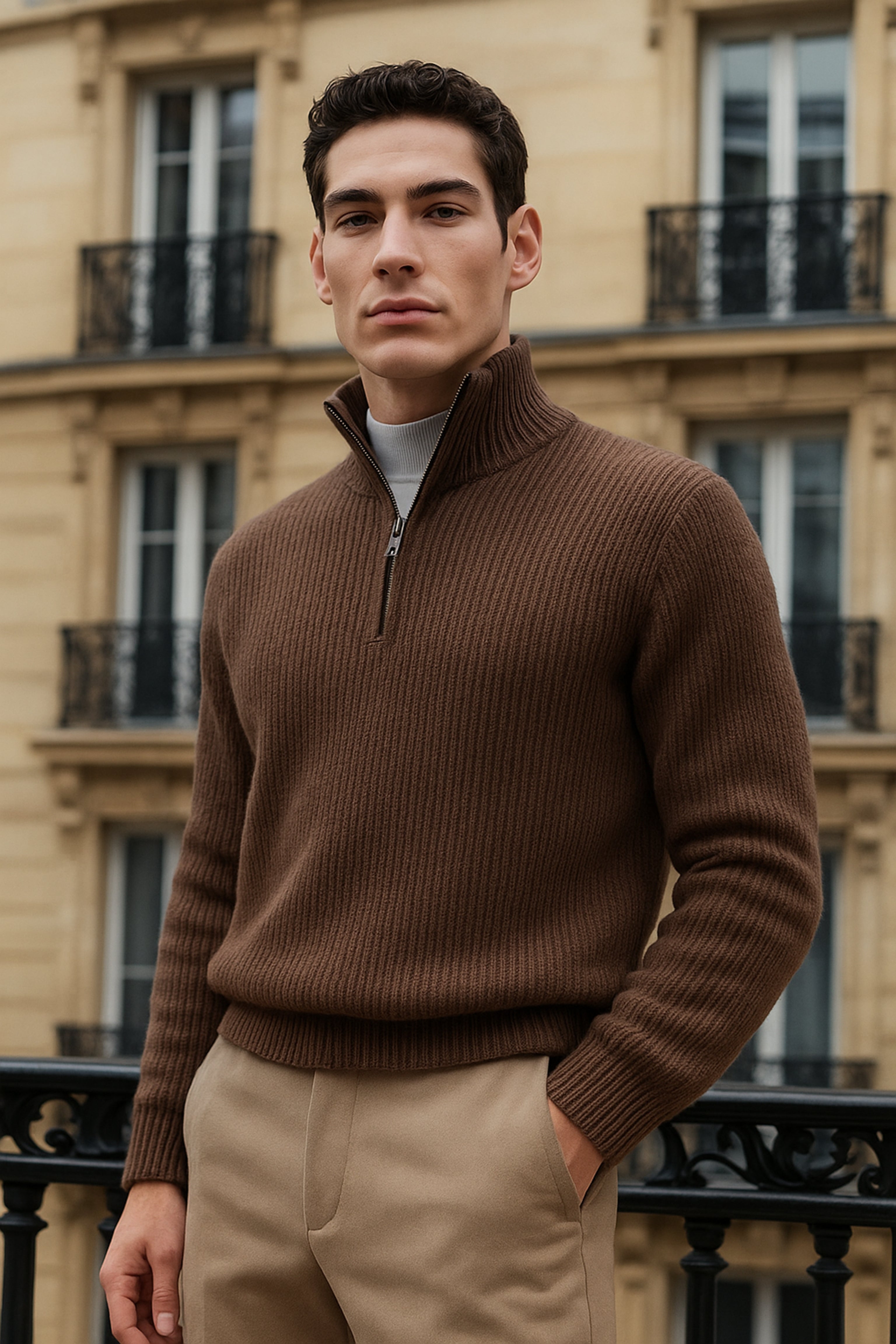 Sartoria Montari – Ribgebreid wollen zip Winter cardigan